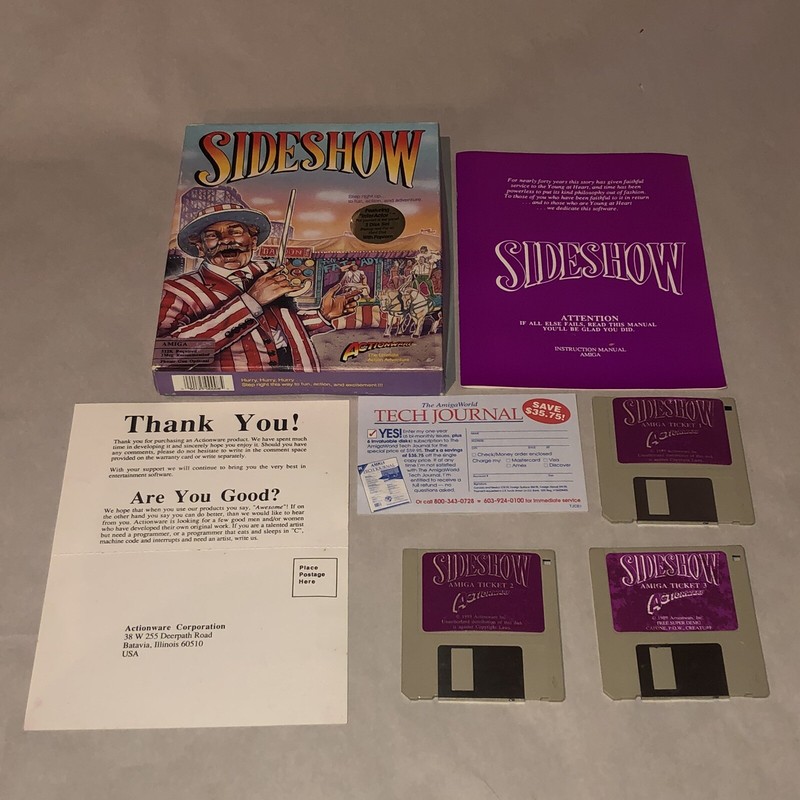 UNTESTED Commodore Amiga Game SIDESHOW Complete CIB Vintage HTF