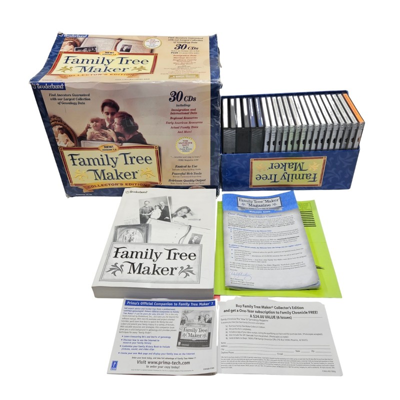 Broderbund Family Tree Maker Collector’s Edition 7.0 30 CD Set Complete