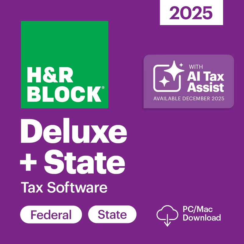 H & R Block Tax Software Deluxe + State 2025 for Windows and Mac