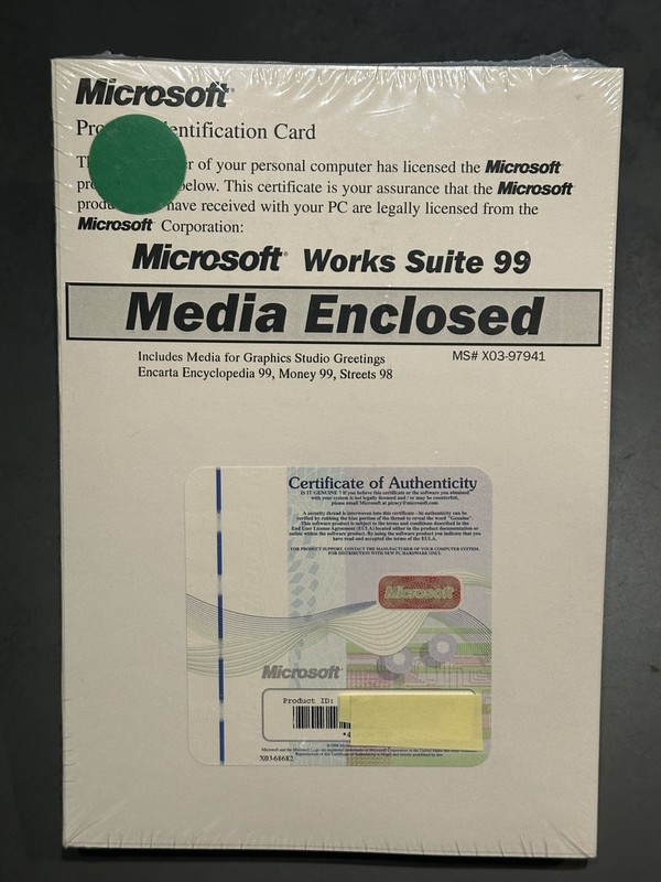 Microsoft Works Suite 99 w/ Certificate of Authenticity New and Sealed