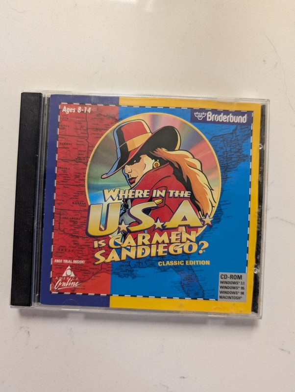 Broderbund Where in the U.S.A. Is Carmen Sandiego? Classic CD-ROM Ages 8-11
