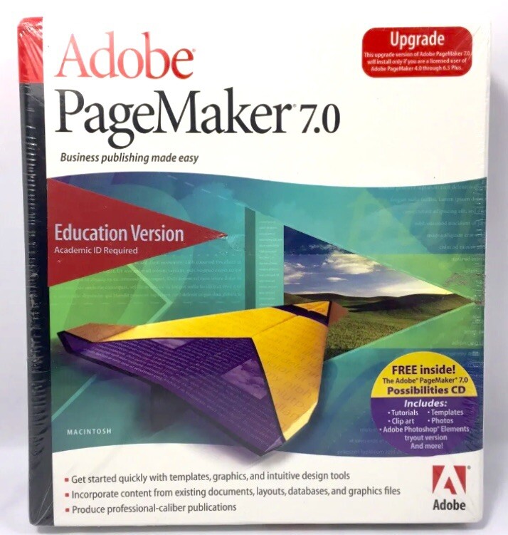 NEW Adobe PageMaker 7.0 Education UPGRADE Version – MAC New SEALED