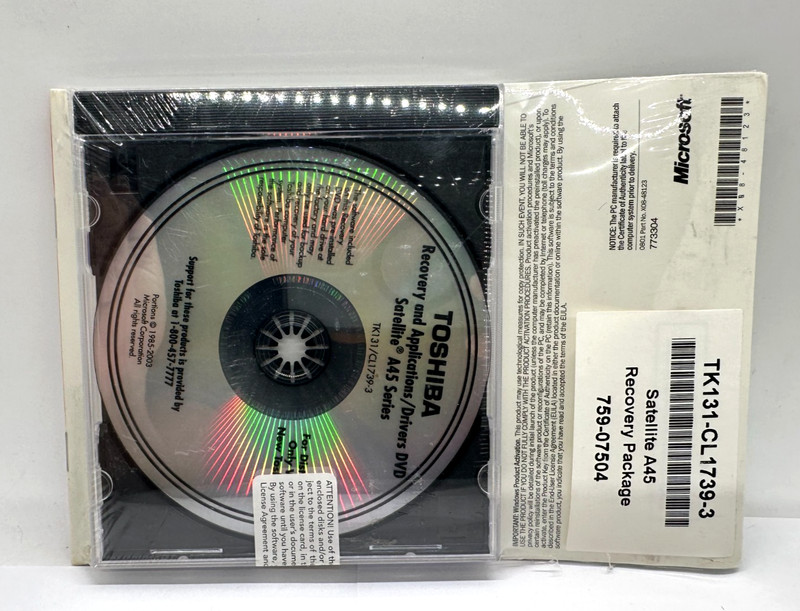 Sealed Toshiba Satellite A45 Recovery and Application Package 759-07504 gallery