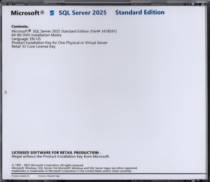 Microsoft SQL Server 2025 Standard with 32 Core License, unlimited User CALs gallery