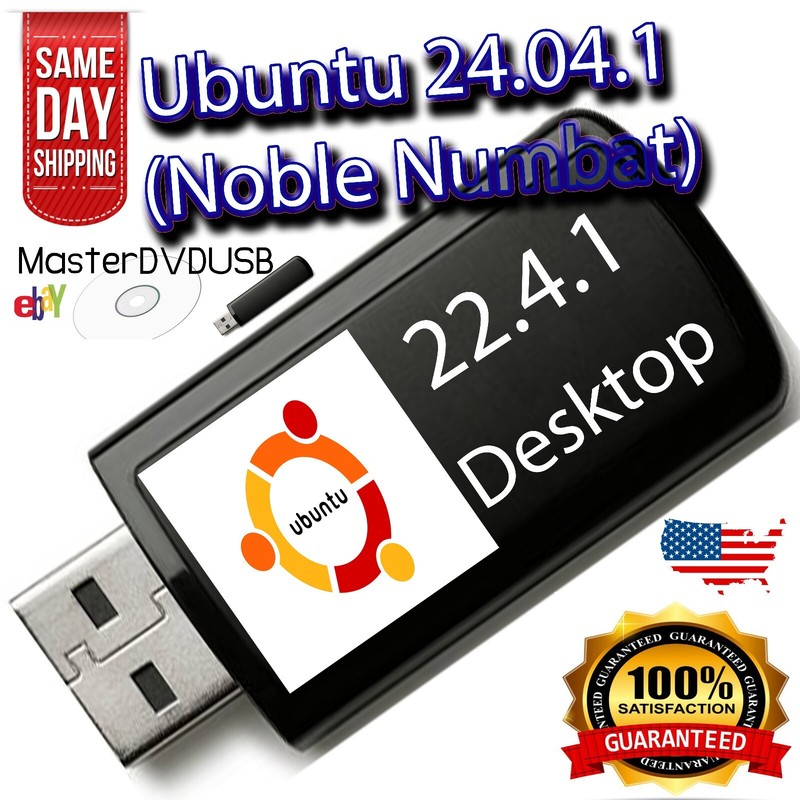Ubuntu Linux 24.04.1 Desktop Live/Installer 8GB USB High Quailty Metal USB