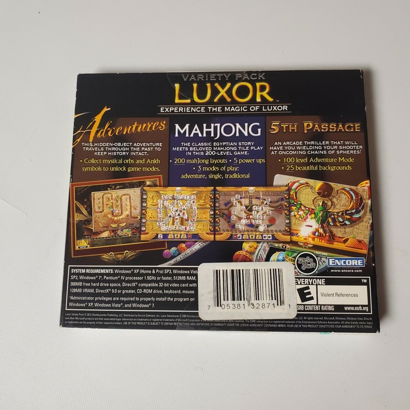 NEW LUXOR Variety Pack Adventures Mahjong 5th Passage CD Rom Video Game Shooter gallery