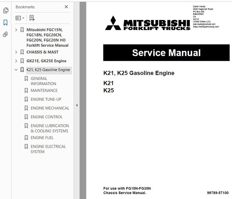 Mitsubishi FGC25N FGC25N HO Forklift Service Repair Manual on CD gallery