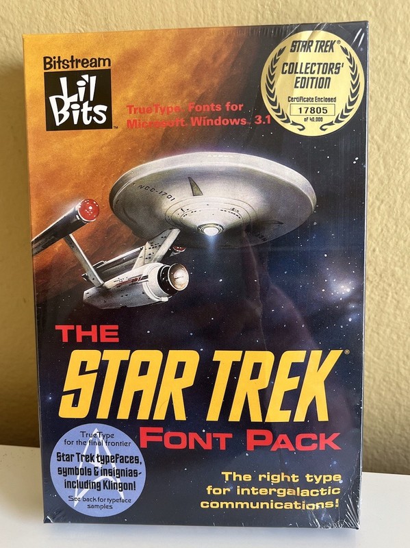 The Star Trek Font Pack 1992 Collectors’ Edition COA #11770 MS Windows 3.1 NEW