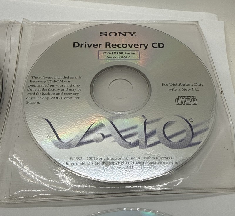 Sony System Recovery Discs 4 FOR PCG-200 Series CD 1& 2 Driver & App. Ver G64.0 gallery