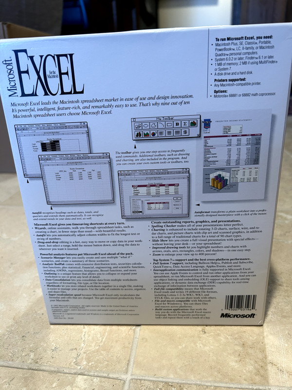 Microsoft Excel 4.0 Spreadsheet Software for Vintage Macintosh Computer gallery