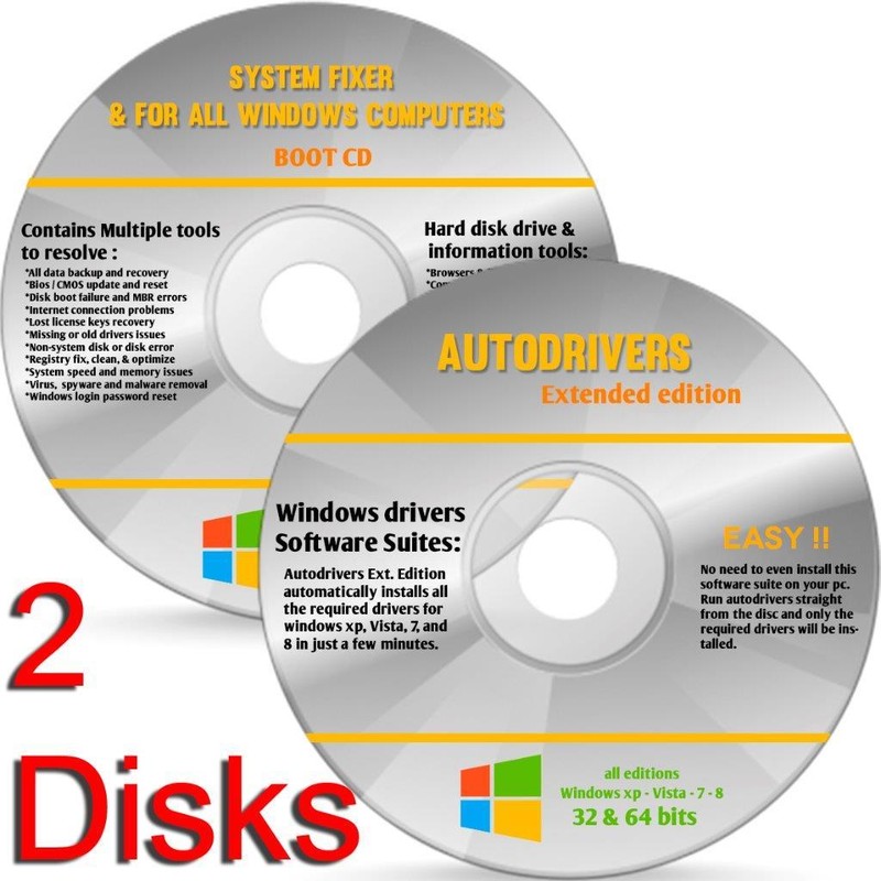Windows 8 64 bit install reinstall refresh recovery repair DVD Support 2 dvd’s