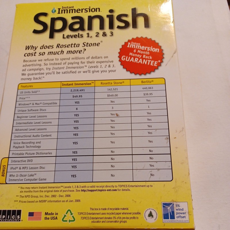 INSTANT IMMERSION Spanish Levels 1,2,&3, PC & MAC, CD-ROM Software, VERY GOOD gallery