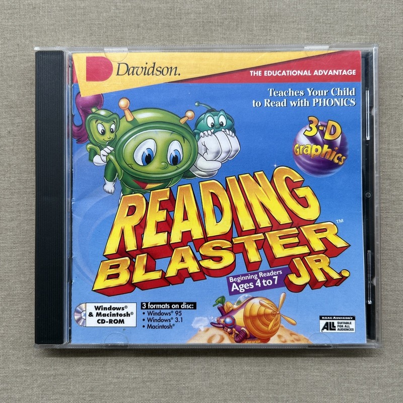 Reading Blaster Jr (CD-ROM 1996 PC Windows 95) CLEAN Complete Kids Educational +