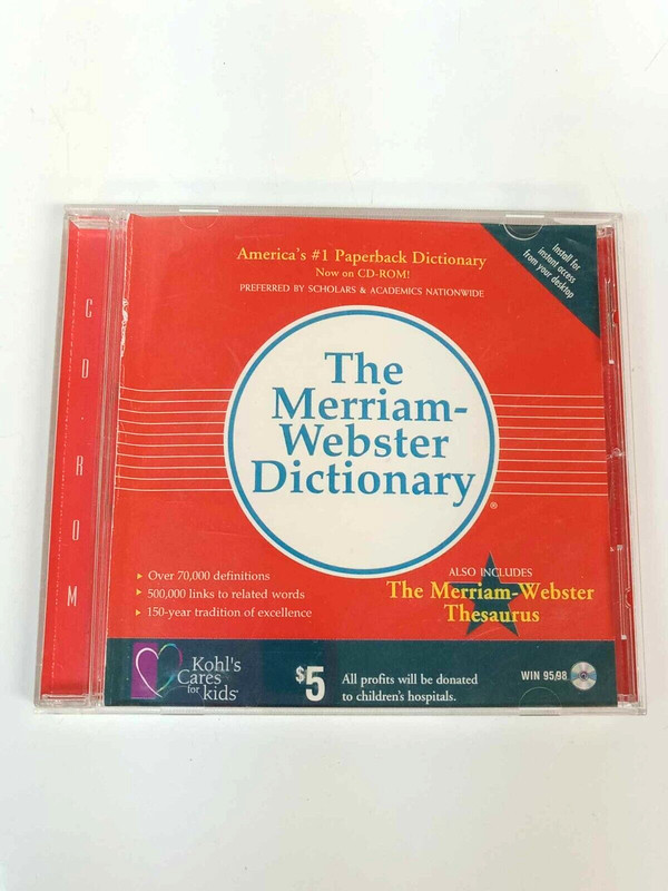 The Merriam Webster Dictionary/Thesaurus CD Win 95/98 2000 Used Kohl's Cares Kid