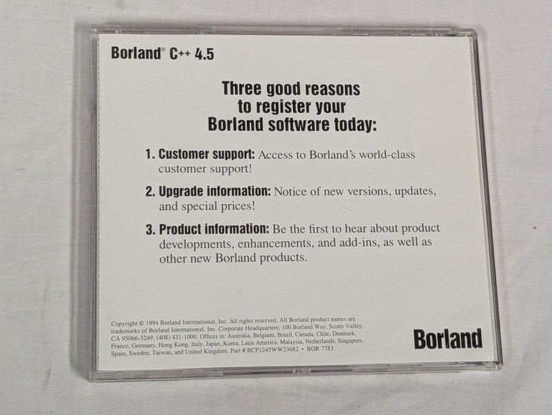 Vintage 1994 Borland C++ Version 4.5 for DOS Windows Win32 CD-ROM XLNT CONDITION gallery