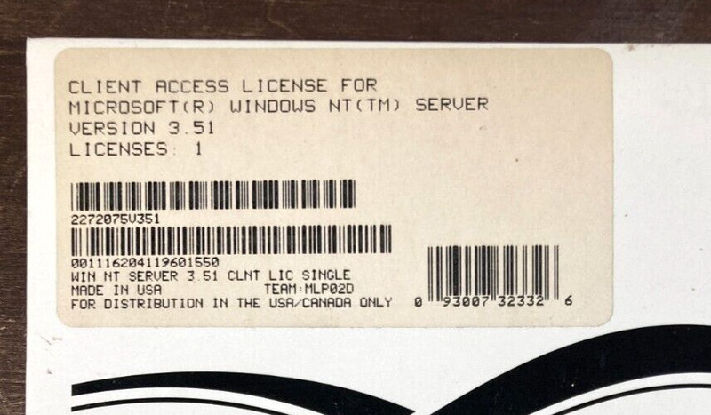 Microsoft Client License Pak Only No Media Windows NT Server Version 3.51 Sealed gallery