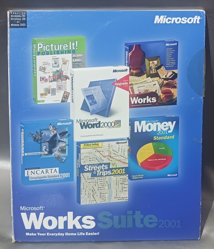 MICROSOFT WORKS SUITE 2001: “Pre-Owned 6 CD ROM Set” For Windows 95, 98 & 2000