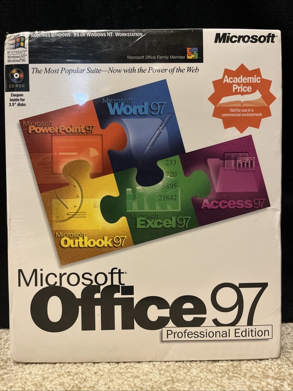 Microsoft Office 97 Professional Edition - Factory Sealed Box, Product ID Inside