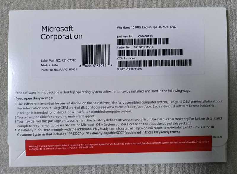 Win 10 Home 64 bit DVD& Product Key Factory Sealed**Free Ship**