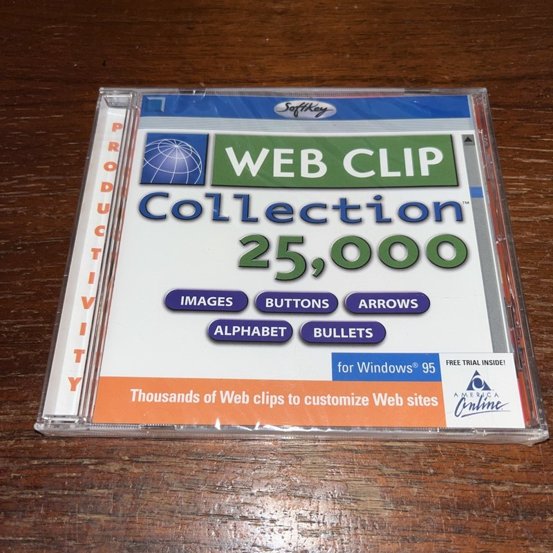 Softkey Web Clip Collection 25,000 for Windows 95 – PC CD-ROM – New Sealed Jewel