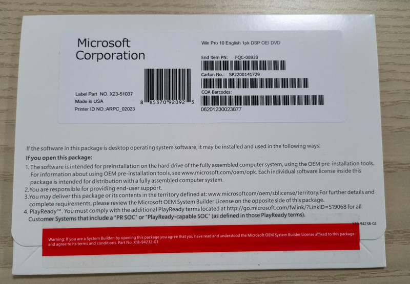 Windows 10 Pro 64 bit DVD with Product Key New Sealed & Free Shipping