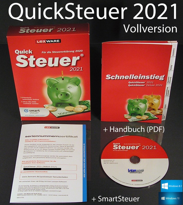 Lexware QuickSteuer 2021 Vollversion Box, CD, Handbuch (PDF) Steuerjahr 2020 NEU