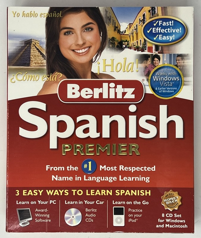 SEALED Berlitz Spanish Premier 8 CDs for Windows & Macintosh – 2006 Box Set
