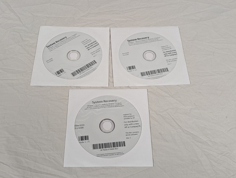 HP Windows 7 Pro 64-bit System Recovery Discs, Elite 8300 Pro 6300, No Key