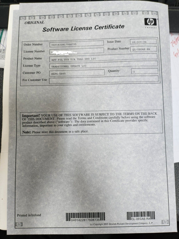 HP / DEC QL-0EGAE-RA ADV FIL SYS U/A Traditional Update License