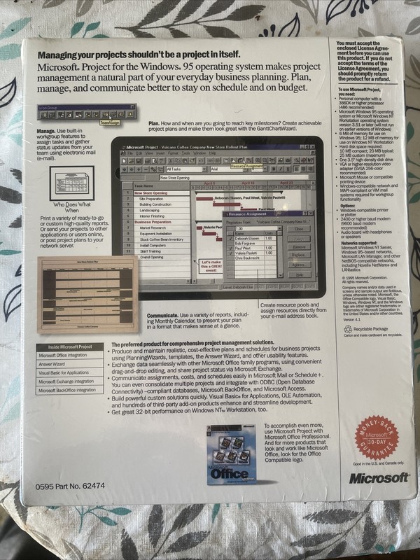 Microsoft Project 4.1 designed for windows 95 in retail packaging gallery
