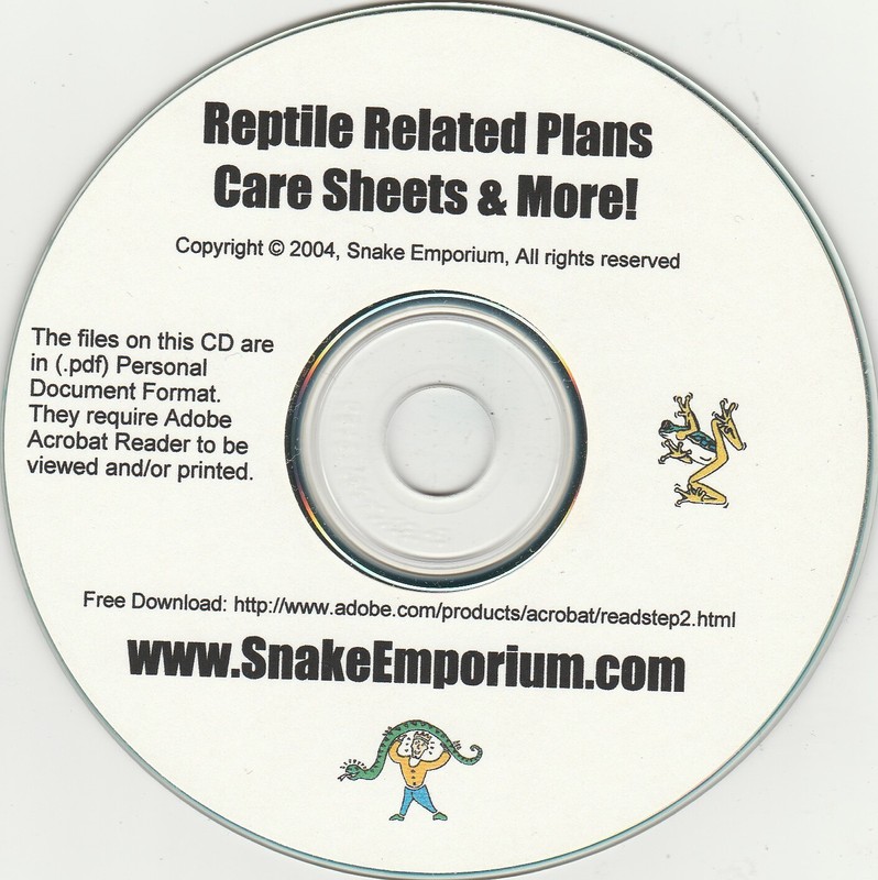 Reptile Related Plans Care Sheets & More by Snake Emporium ~ 2004 ~ CD-ROM