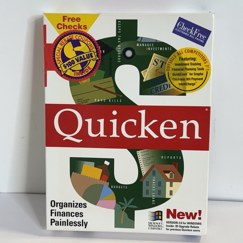 Intuit Quicken 2.0 Windows IBM Personal Finance Software W/ Disks Vintage 1992