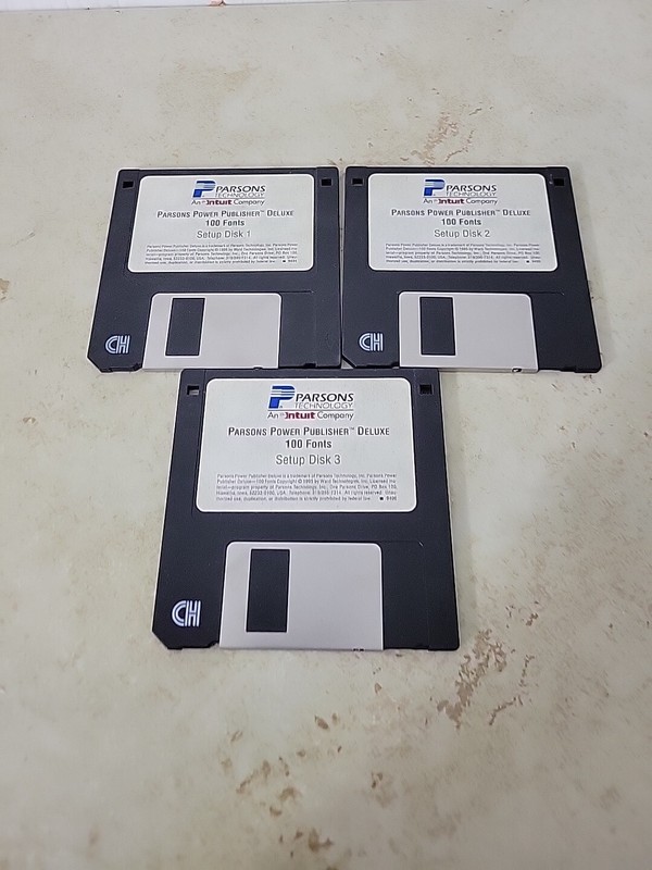 Vintage Parsons Technology Software Power Publisher Deluxe 100 Fonts 3 Disks