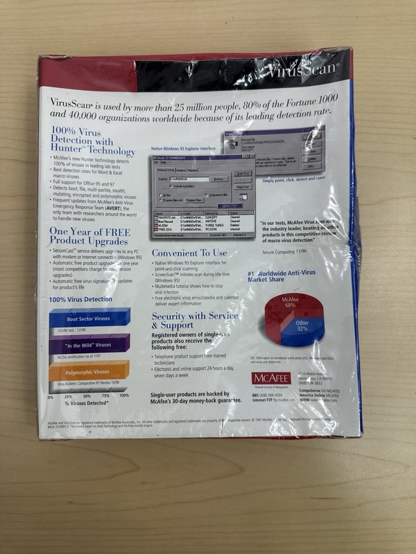 Sealed 1997 Vintage McAfee VirusScan for Win 95 NT 3.1 DOS CD + 3.5" Disk V 3.5 gallery