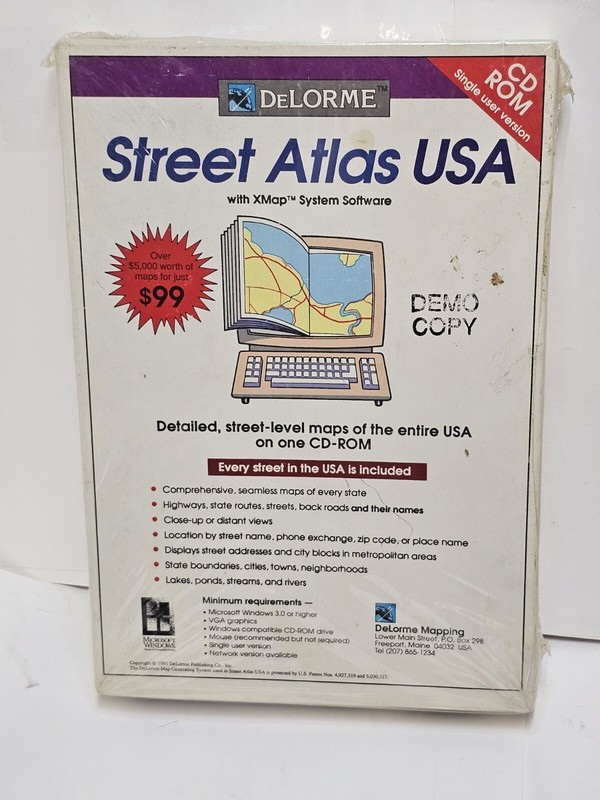 Vintage Demo Version DeLorme Street Atlas USA 1991 – New & Sealed