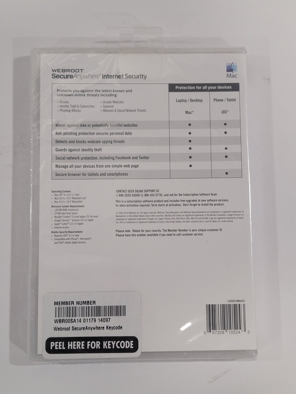 Webroot Secure Anywhere Internet Security with Antivirus Mac Mobile 3 Device NEW gallery