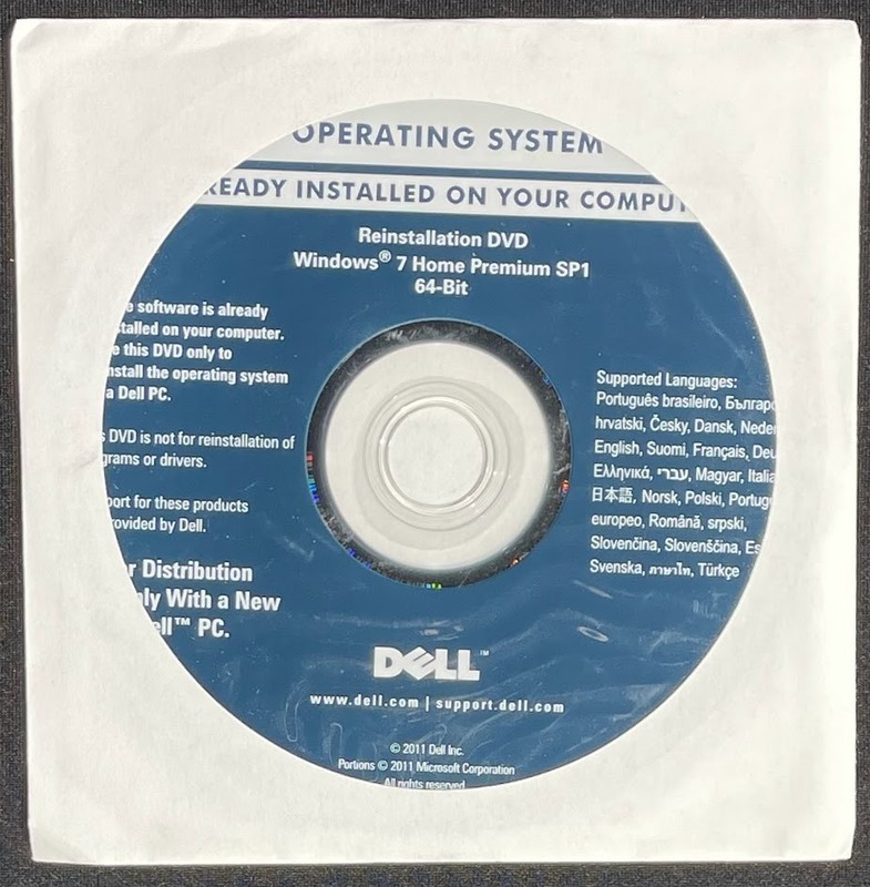 Dell Windows 7 Home Premium SP1 64-Bit Reinstallation DVD Disc / 9M8VY