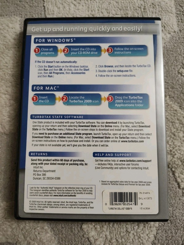 Intuit TurboTax Deluxe Tax Preparation CD Windows & Mac Federal & State 2009 gallery