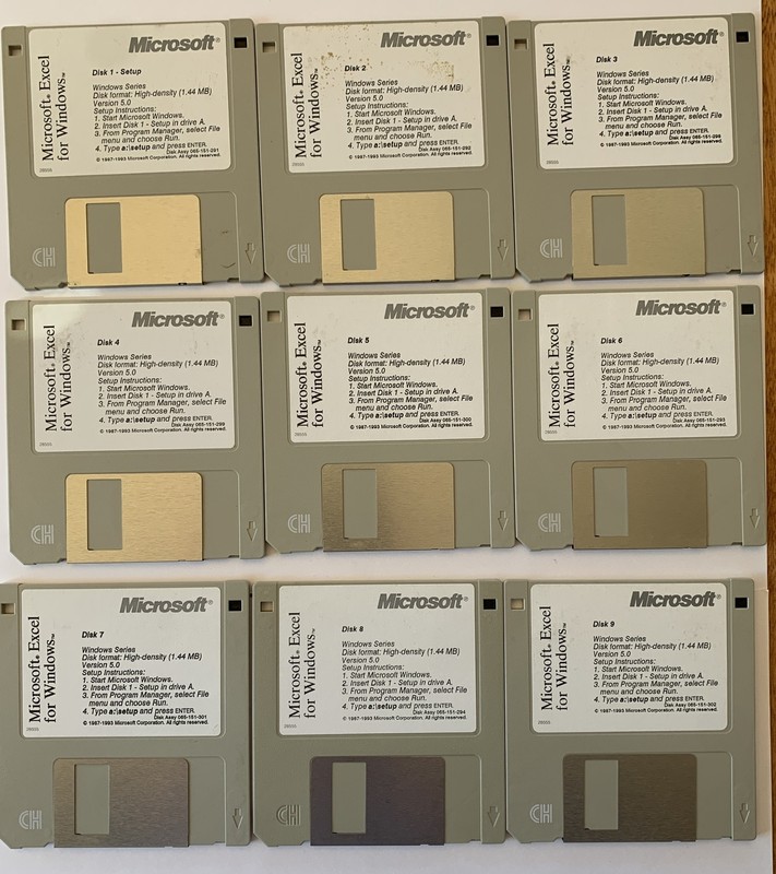 Microsoft Excel For Windows Ver 5.0, Set Of 9 3.5” Floppy Disks
