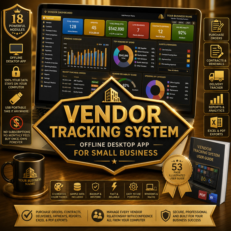 Vendor Tracking System Software USB Flash Drive Purchase Order Manager PC Mac