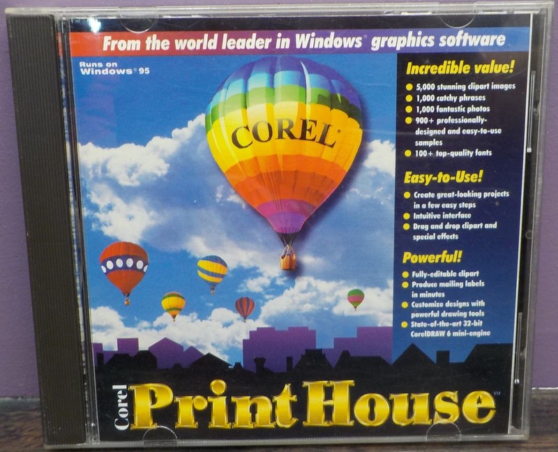 Corel Print House for Windows CD Runs on Windows 95 and IBM PC 486 DX Clipart