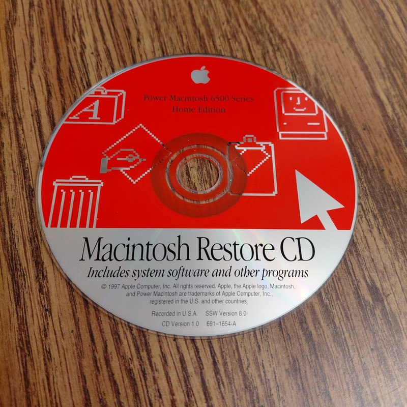 1997 Macintosh Restore CD Power Macintosh 6500 Series Home Edition Disc Only
