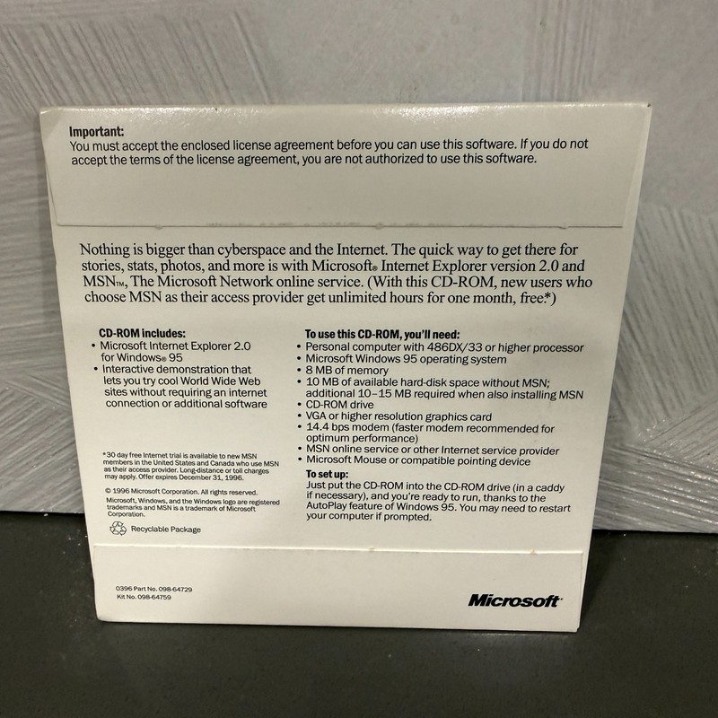 Vintage Microsoft Internet Explorer 2.0 Windows 95 CD-ROM Original Disc + Sleeve gallery