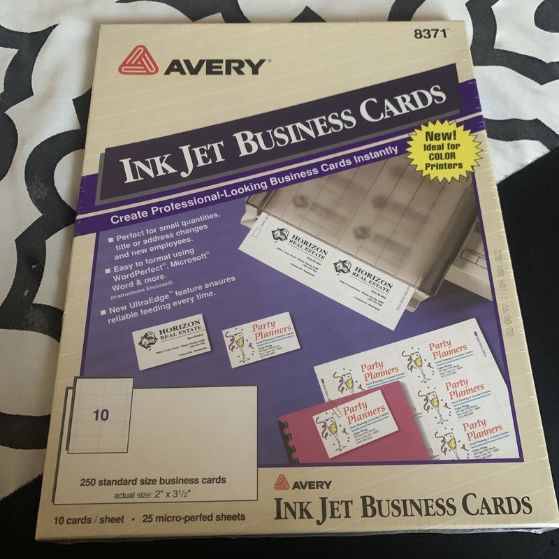 Avery 8371 Inkjet Business Cards Matte White 2 x 3.5” 250 Cards New Vintage 1994