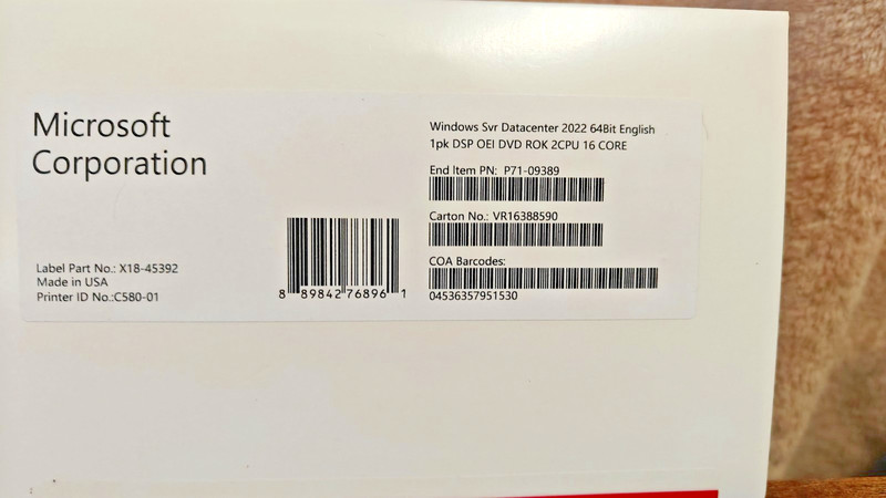 Microsoft Windows Server 2022 Datacenter – 16 Core on 2CPU License (P71-09389)