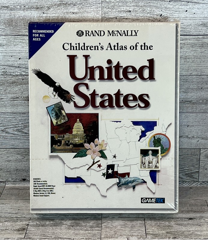 Gametek 1994 Rand McNally Children’s Atlas Of The Untied States Windows 3.1 NEW