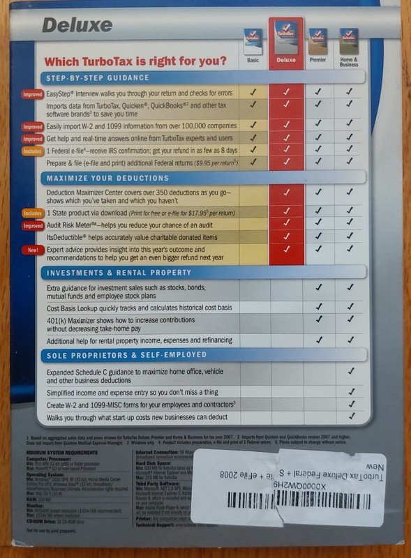 TurboTax Deluxe 2008 Federal & State for Windows & Mac Brand New gallery