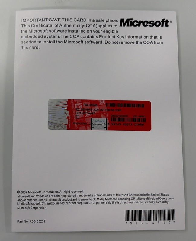 Microsoft SQL Server 2022 Enterprise OEM – DVD + COA Product Key (96 Core) gallery