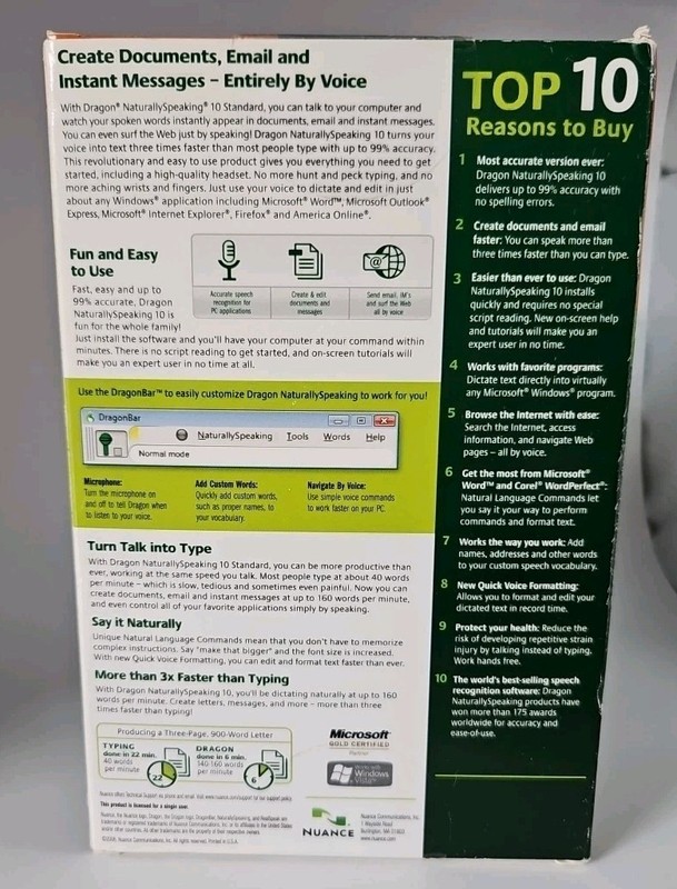 NUANCE DRAGON NATURALLY SPEAKING STANDARD EDITION 10 SPEECH RECOGNITION NEW SEAL gallery