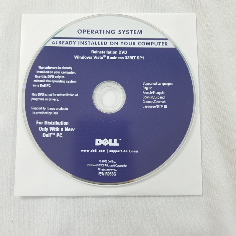 Dell Windows Vista Business 32-Bit SP1 ~ Disc Disk DVD – OEM 2008